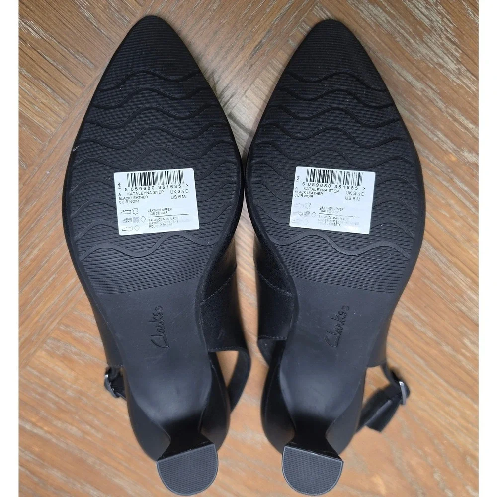 Clarks Kataleyna Step Black Leather Slingback Pumps Women 6M Heels NWB